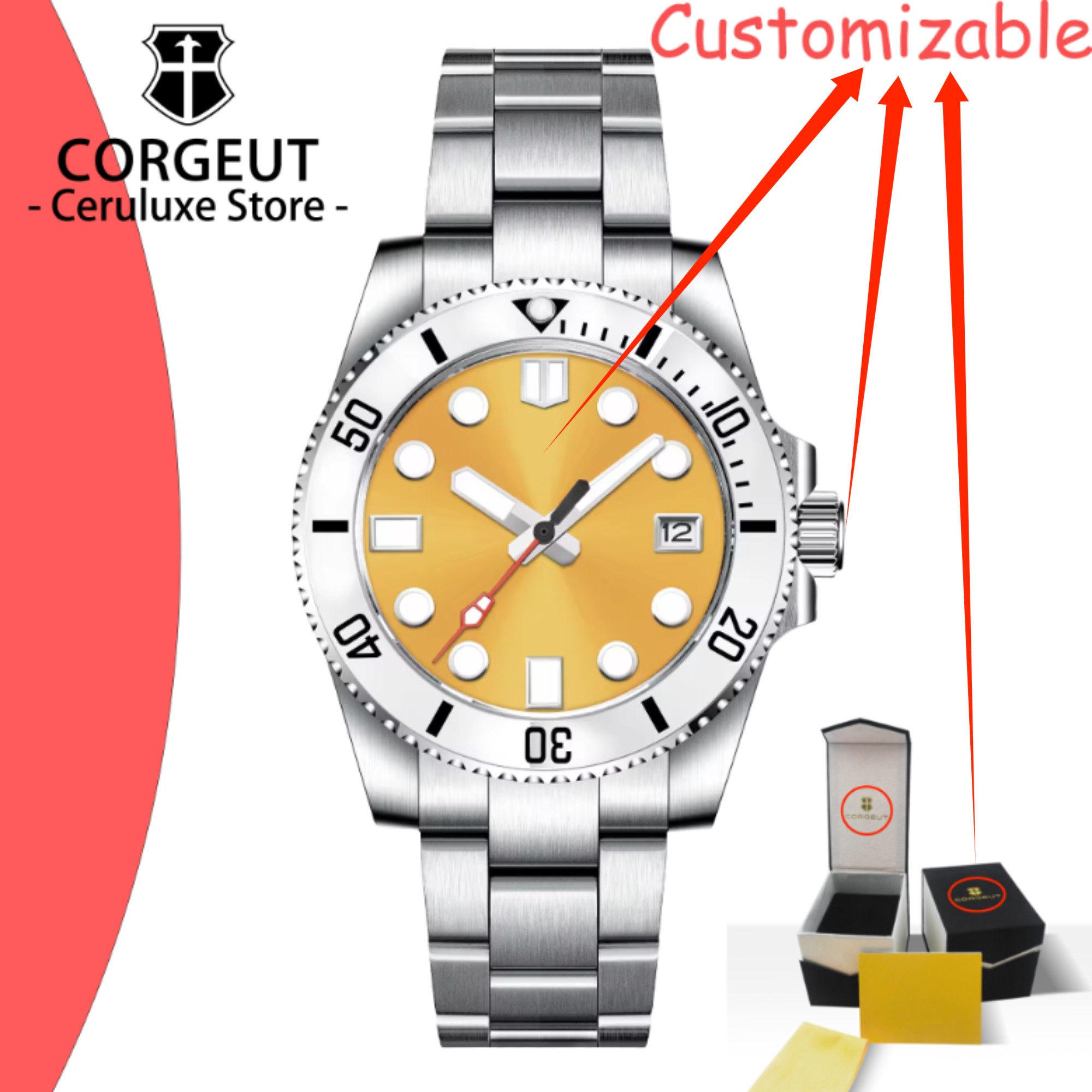 Luxury Watch Men - CUSTOM Logo 40mm Men's Automatic Mechanical