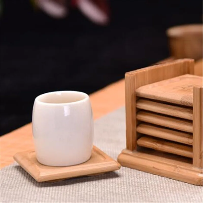 6PCS Round Shape Bamboo Coaste - Marble Coaster Set recension och pris