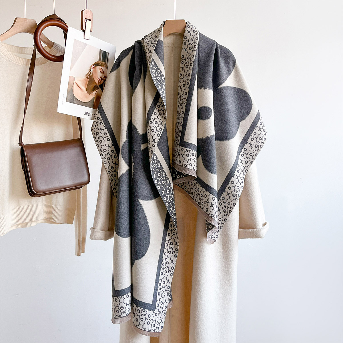 Scarf Women Large Flower Jacqu - Cashmere Scarf recension och pris