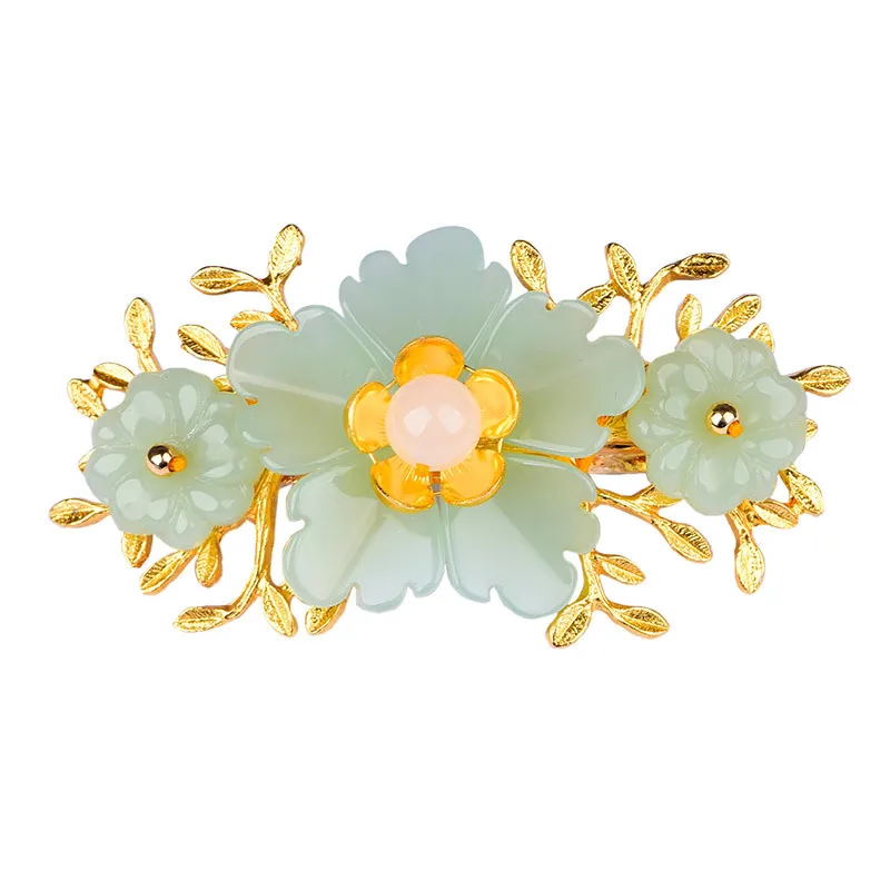 Green Jade Flower Barrette Des - Gold Plated Jewelry recension och pris